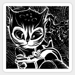 Funny Alien Cat - Whimsical White Hand Drawing Sticker